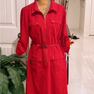 Red pocket shirt Dress by Sharagano